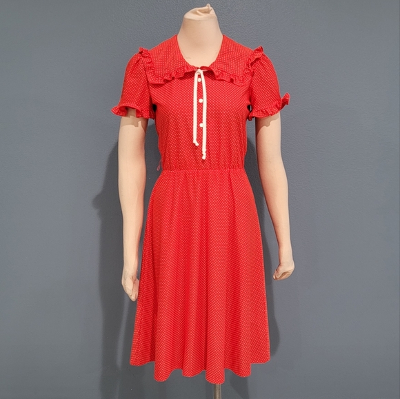 Vintage QR2 mini polka dot ruffled dress S - Picture 1 of 8